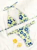 Swimwear pour femmes Rinabe String Bikini Set Floral Imprime de maillot de bain Biquini Beach Triangle Triangle Bathing Bikini T240222