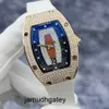 RM Horloge Herenpolshorloge Moissanite Horloge Richardemille Rm007 Rode Lip Dameshorloge Witte Rijke Schoonheid Standaard Originele Diamant Datumweergave Automatisch Mechanisch