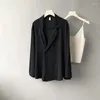 Kvinnors kostymer vårens höst elegant mode all-match draperade blazers damer fast färg cardigan kappa kvinnlig temperamentjacka