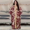 Middle East 2024 New Muslim Chiffon bronzing Robe with Belt Middle East Dress Bat Sleeves Diamonds Applique Loose Abaya Dubai Caftan