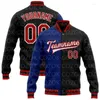 Herenjassen Aangepaste rode Splice 3D-geprinte honkbalknopjas Bomber Full-Snap Varsity Letterman