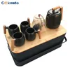 Tea Cups Ceramic Cup Black Coffee Mugs With Wooden Coasters Durable Det Bamboo Holder Accessories 1pc/2pc/4pcs