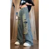 Jeans da uomo Primavera Estate Vintage Streetwear Foro strappato Uomo Donna Harajuku Pantaloni in denim a gamba larga estetici Pantaloni dritti unisex