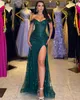 2024 Aso Ebi Dark Green Mermaid Prom Dress Beaded Sequined Evening Formal Party Second Reception 50th Birthday Engagement Gowns Dresses Robe De Soiree ZJ64