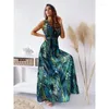 Casual Dresses 2024 Summer Dress Fashion V-Neck Elegant Printed Sleeveless Backless Strap Holiday Long Maxi Vestidos