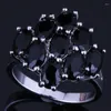 Cluster Rings Dazzling Oval Black Cubic Zirconia Silver Plated Ring V0420