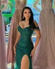 2024 Aso Ebi Dark Green Mermaid Prom Dress Beaded Sequined Evening Formal Party Second Reception 50th Birthday Engagement Gowns Dresses Robe De Soiree ZJ64