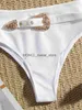 Women's Swimwear Sexy Rhinestone Belt High Waist Bikinis Set 2023 Women Solid White Black Push Up Underwire Swimsuit Buckle Bathing SuitH24222