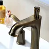 Bathroom Sink Faucets Antique Bronze Brass Faucet Two Handle Three Holes Cold Basin Art Design High Quality