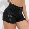 Vrouwen Shorts Womens hoge taille jeans 2024 zomer sexy straat gat stretch rechte denim shorts T240222