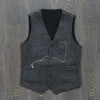 Garnitur męski formalny v dekolt wełna zielona jodełka Tweed Casual Casual Caistcoat Formal Business Vest Groomman For