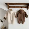 Milancel Autumn Plush Hooded Toddler Onepiece 아기 소녀와 소년은 긴 슬리브 바디 수트 240220