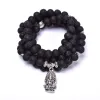 Bracelets Pierre de lave naturelle 108 perles Mala Bracelet extensible Ganesh Mala Protection chance bijoux Yoga méditation bouddhisme cadeau