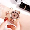 Women's light luxury 360 degree rotary high fashion diamond-inset waterproof steel strap watch