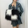 Evening Bags Square Plush Shoulder Bag 2024 Fur Black And White Handbag Simple Large Capacity Tote