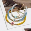 Beaded Blue Evil Eyes Bracelets Beaded Strands For Women Lady Gold Metal Lobster Clasp Adjustable Charm Bracelet Fashion Design Bangl Dh2Us