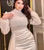 Elegant Muslim Arabic Mermaid Evening Dress for Women 2024 Luxury Pearls with Detachable Skirt Formal Prom Party Gowns Robe De Soiree