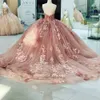 Blush Pink Beading Pearls Open Back Quinceanera Dresses Ball Gown Applices Spets Sweetheart Sleeveless Prom Sweet 16 Party Dress