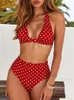 Maillots de bain pour femmes 2023 Sexy taille haute Dot Print maillot de bain bikini pour femme licou Push Up Bikini ensemble maillot de bain femme Biquini plage porter maillot de bain T240222