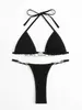 Traje de baño para mujer Sexy Triángulo Negro Bikini Mujeres Brillante Tanga G-String 2 Piezas Sujetador Bragas Conjunto Traje de baño Micro Traje de baño 2023H24222