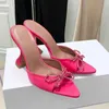 Moda Donna Pantofole Fiocco Decorazione di cristallo Strass Mulo Rocchetto di filo Tacchi alti Donna Estate Scarpe firmate di lusso Sandali Scatole di lacci di fabbrica