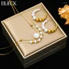 Necklace Earrings Set EILIECK 316L Stainless Steel Pearl Beads Ball Pendant For Women Girl Fashion Non-fading Jewelry Gift