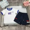 Fashion kids tracksuits Blue edging design baby T-shirts set Size 100-150 CM summer short sleeves and Mesh lining shorts 24Feb20