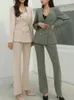 Spring Women Fashion Blazer Suit långärmad med bältesbyxor Set Office Lady Two Piece Set Outfits 240219