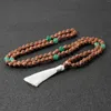 Hänghalsband oaiiten buddhist 108mala träpärla halsband för män rudraksha charm grön aventurin pärlformad frans kvinnor smycken gåva