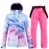 Giacche da 30 set da neve da ragazza set impermeabili per scioppare abbigliamento da snowboard abbigliamento inverno in costume da esterno + pantaloni cinturini donne