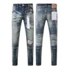 Mens designer broderi quiltning rippad för trendmärke vintage byxa avslappnade solida klassiska raka jeans för manlig motorcykelbyxa Mens Rock Revival Jeans