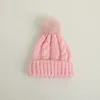 Accessoires de cheveux Chapeau d'hiver coréen pour enfants, couleur unie, tricot torsadé, bonnet pour bébé, gros Furball, garçons et filles, chapeaux en laine chauds pour nourrissons de 2 à 6 ans