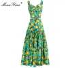 Work Dresses MoaaYina Fashion Runway Summer Vacation Cotton Skirts Suit Women Short Spaghetti Strap Top And Lemon Print 2 Pieces Set