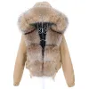 Peles New 2023 Maomaokong Fashion Women Real Fox Fur Coat Natural Raccoon Collar Big Fur Collar Winter Parka Casa de bombardeiro curta à prova d'água