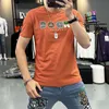 T-shirt Homme Été Nouveau Imprimé À Manches Courtes À La Mode Col Rond Tendance Haut Soie Coton Bas Chemise Slim Fit Mâle T-shirts Vêtements