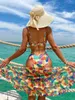 Women's Swimwear Vintage Floral Print 3 Piece Bikini Set Women Front Bow Push Up Underwire Mesh Skirt Swimsuit 2023 Summer Bathing SuitH24222