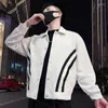 Männer Jacken Koreanische Kontrast Streifen Jacke 2024 Frühling Revers Casual Bomber Mantel Soziale Party Streetwear Windjacke Männer Kleidung