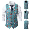 Julväst kostym Single-Breasted Casual Men's Autumn Winter Wintcoat Men's Tank Tops Santa Claus Printed Party