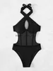 Women's Swimwear Sexy See Through One Piece Swimsuit 2024 Women Halter Corss Underwire Tummy Control Solid Black Hot Pink Bathing SuitsH24222