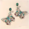 Stud Big Beyan Butterfly Studs Küpe Barok Kadınlar Colorf Rhinestone Elmas Damla Küpe Hediyeleri Moda Hayvan Tasarım Sokağı P DHQSI