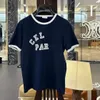 Designer Fashion Dames T-shirt Luxe Cel Navy Ronde Hals Korte Mouw Comfortabel en Ademend Dagelijks Dames Tops 2024 Nieuwe Lente