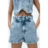 23 été européen et américain Vintage Denim Shorts élastique taille haute jambe large pantalons chauds lavé à l'eau sac en papier Shorts 6164106