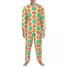 Vêtements de nuit pour hommes Aquarelle Donut Pyjamas Mâle Mignon Polka Dot Imprimer Tendance Chambre Printemps 2 Pièces Vintage Oversize Custom Home Costume