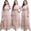 Etniska kläder 2024 Plus Size Women Elegant Mesh Floral Embroidery Maxi Dress Evening Party Gown Spring Islamic Dubai Turkiet Ramadan