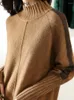 Chandails pour femmes en demi-col haut pull long pulls mode décontracté robe portefeuille de hanche en vrac épaissi tricot bas chemise hiver hauts épais