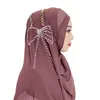 エスニック服のファッションシフォンロングスカーフイスラム教徒の女性の贅沢なボウノットビーズビーズヒジャーブターバンドバイイスラムヘッドラップショールズマレーシア