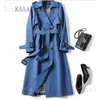 Dames Trenchcoats KAAAZI Winter Lange Shirt Jurk Dames Bruin Windscherm Trenchcoat Koreaans Plus Grote Maat Casual Bovenkleding Verdikking Mode 4XL T240222