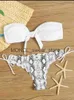 Women's Swimwear Beach Bikini 2024 Woman Sexy Front Lace Up Tie Bandeau Leopard Swimsuit Female Push Ruffled Bow Bathing Suit ThongH24222