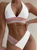 Kvinnors badkläder Bikini 2024 White Knit Patchwork Micro Swimsuit Brazilian Halter Push Up Beach Bathing Suit Two Piece Biquinis FemininoH24222