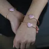 Braccialetti a maglie Bracciale con ciondoli a forma di cuore in pietra di cristallo rosa con zirconi in pietra color oro rosa per gioielli di fidanzamento per matrimonio da donna